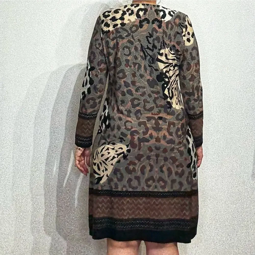 Calessa Brown Animal Print Vintage Midi Dress Sz XL - Picture 10 of 12